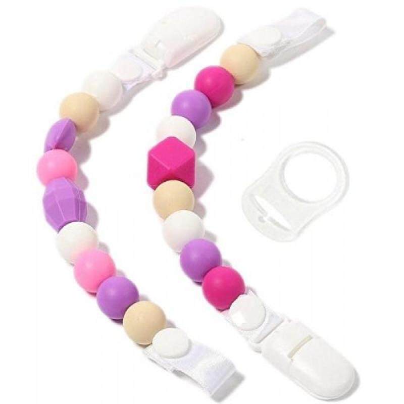 Teether Pacifier Clips - (2 Pack) Silicone Pacifier Holders for MAM, Nuk & Soothie - Fun, Colorful and BPA-Free Pacifier Holder (Pure Pink + Soothing Purple) - intl Singapore