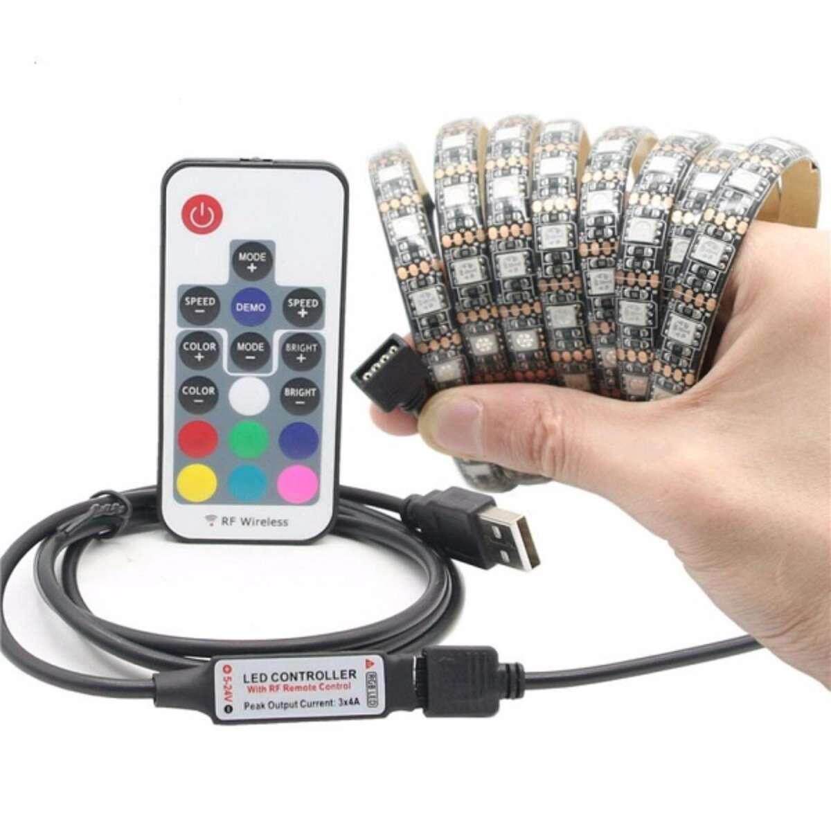 Waterproof USB LED Strip Multi Color Light RGB 5050 1 Metre 17keys remote controller 5V