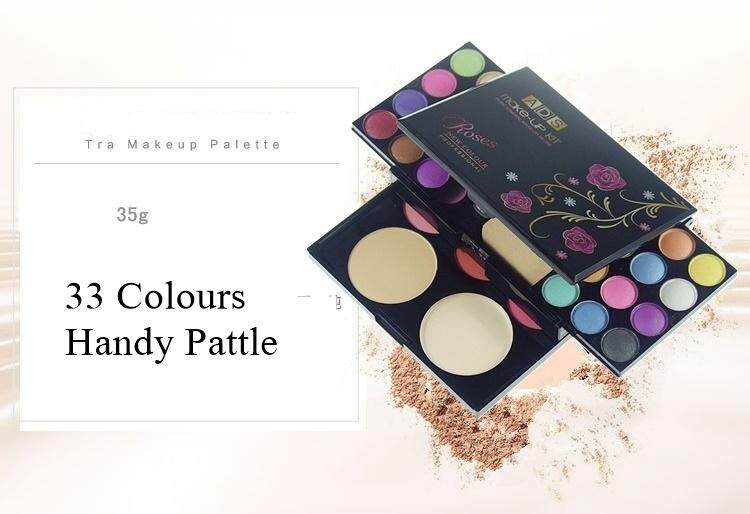 33 Colours ADS Luminous Palette Cosmetic Glitter Eye Shadow Colorful Smoky Eyeshadow Palette Lipstick Blusher Consealer Makeup Kit All in One Professional Set