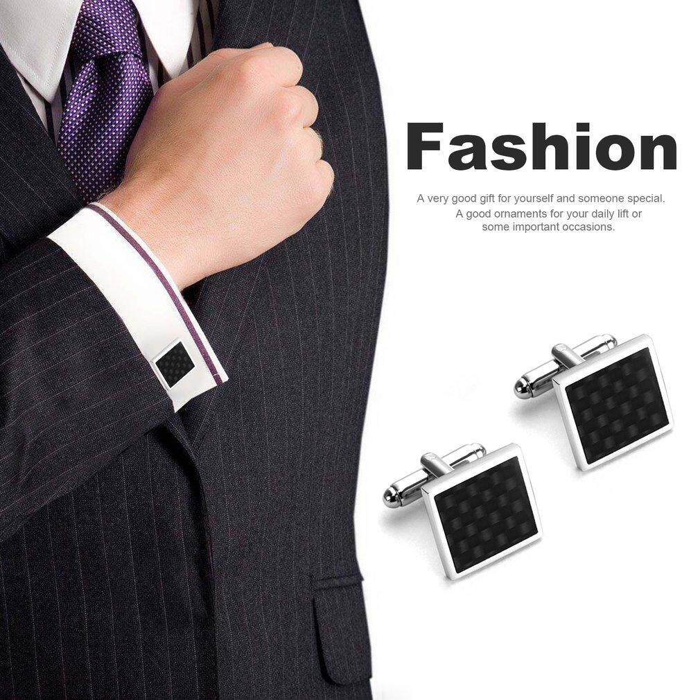ERA Hitam Serat Karbon Retro Stainless Steel Square Manset Bisnis Pernikahan Hitam-Intl