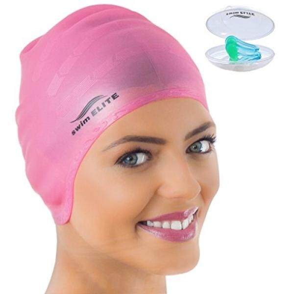 Silikon Renang Tutup untuk Rambut Panjang + Hidung Klip-Berenang Tutup untuk Wanita, pria dan Gimbal Oleh Berenang ELITE-Internasional