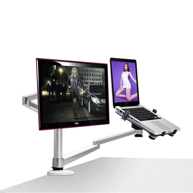 Oa 7x Heavy Duty Aluminum Alloy Adjule Dual Arm Laptop And Lcd Monitor Desktop Mount With Clamp Silver