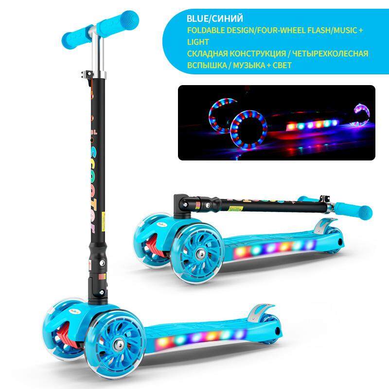 Four Wheel Scooter 3-12 Year Old Kids Best Quality Kids Scooter For Sale Full Flash Pu Wheel Load Bearing Within 50Kg