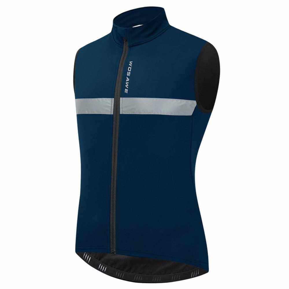 Men Fleece Lined Cycling Vest Windproof Reflective Sports Safety Bike Vest for Riding Running Jogging Hiking (Blue)
