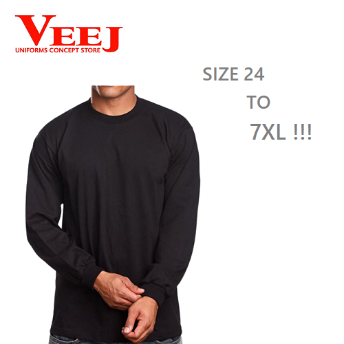 T-SHIRT BLACK PLAIN ROUND NECK LONG SLEEVE BULAT LENGAN PANJANG HITAM T-SHIRT HITAM T-SHIRT PLAIN BLACK T-SHIRT KOSONG 100% BERKUALITI PREMIUM KAIN COTTON