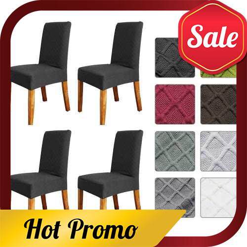 Stretch Solid Diamond Lattice Dining Chair Cover Slipcover Removable Washable Short Dining Chair Protector Seat Solid Slipcovers for Hotel Dining 4pcs Black (Black)