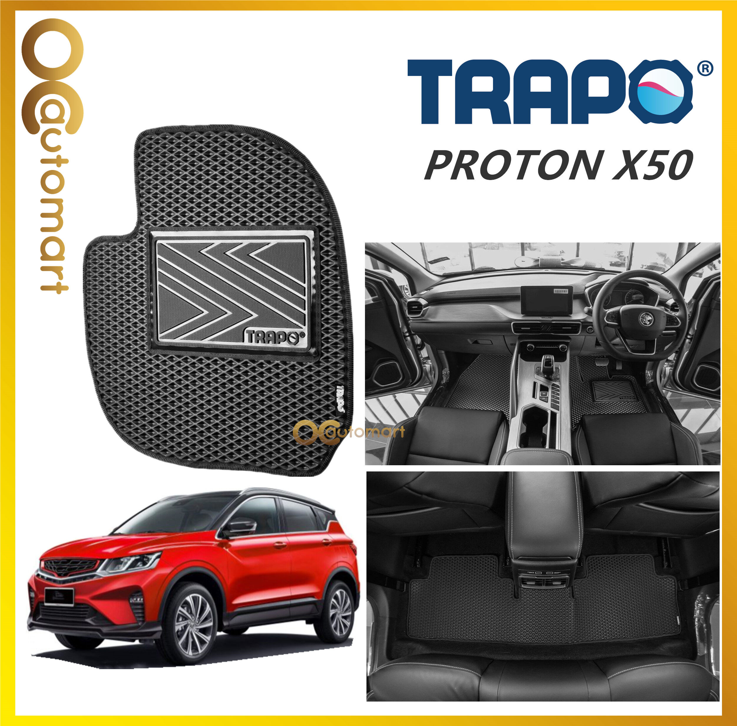 TRAPO Customize Car Floor Mat Proton X50 X 50 Black Base with Red Grey ...