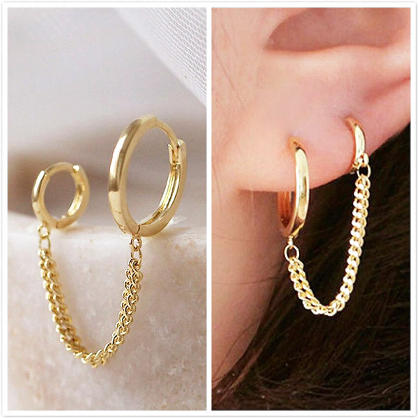 [Cutewomen2020] Sản phẩm bán chạy mới đôi xuyên qua một mảnh Bông tai châu Âu và mỹ đơn giản cá tính Bông tai cho nữ đơn khuyên cài tai ngắn