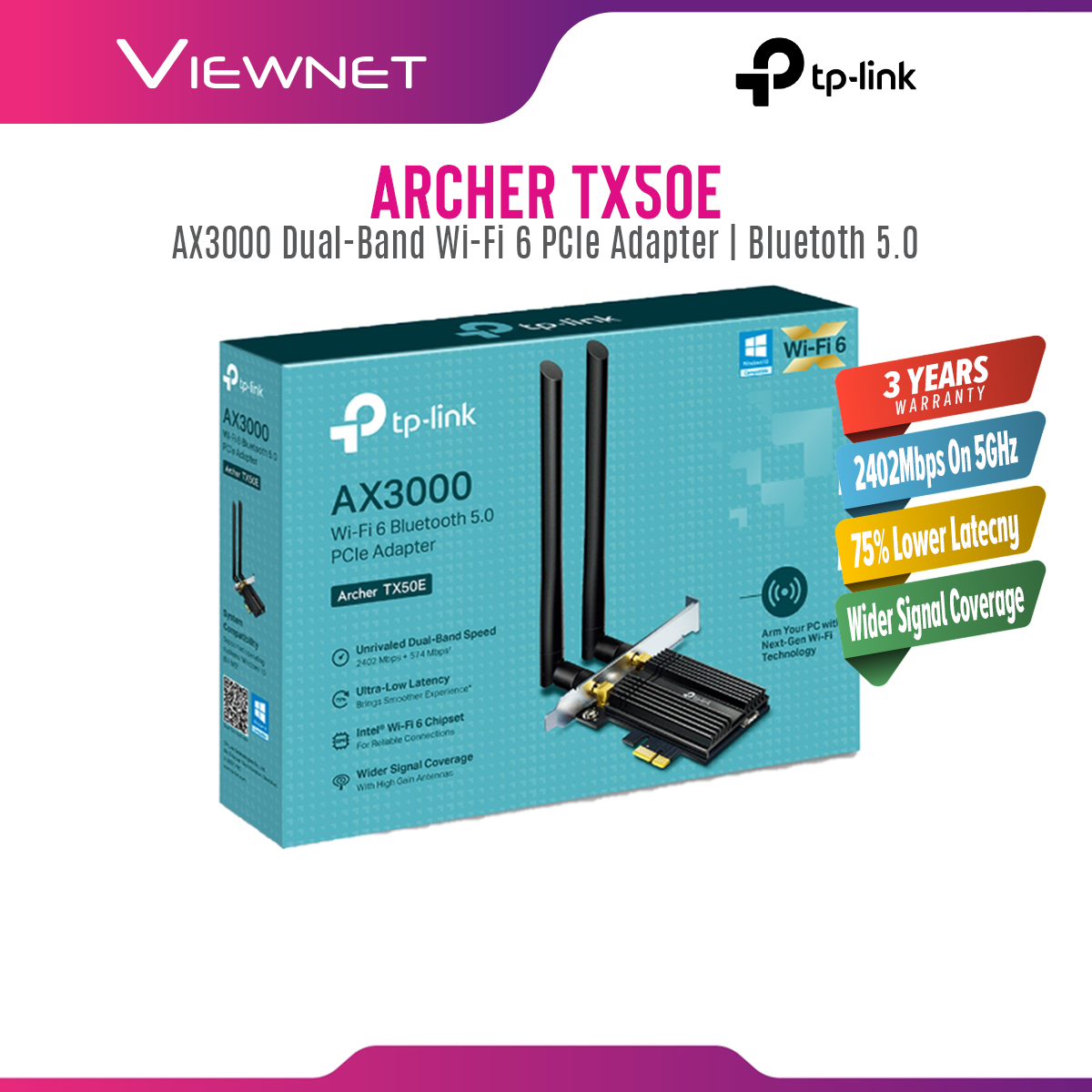 TP-Link Archer TX50E AX3000 Wi-Fi 6 Bluetooth 5.0 PCIe Adapter Archer TX50E