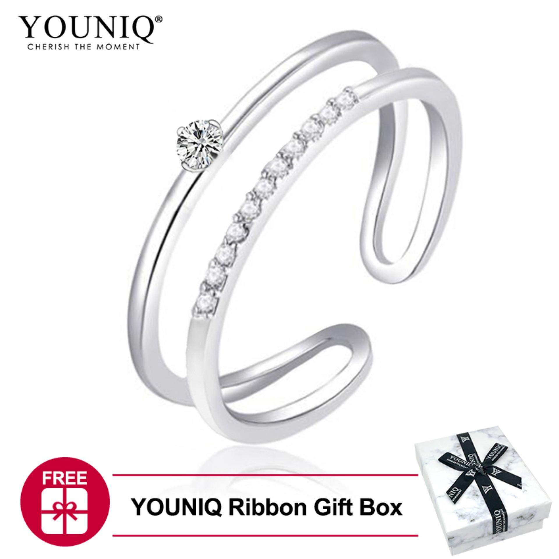 YOUNIQ Basic Silver Little Meteor CZ Diamond 2 Layer Korean Fashion Ring