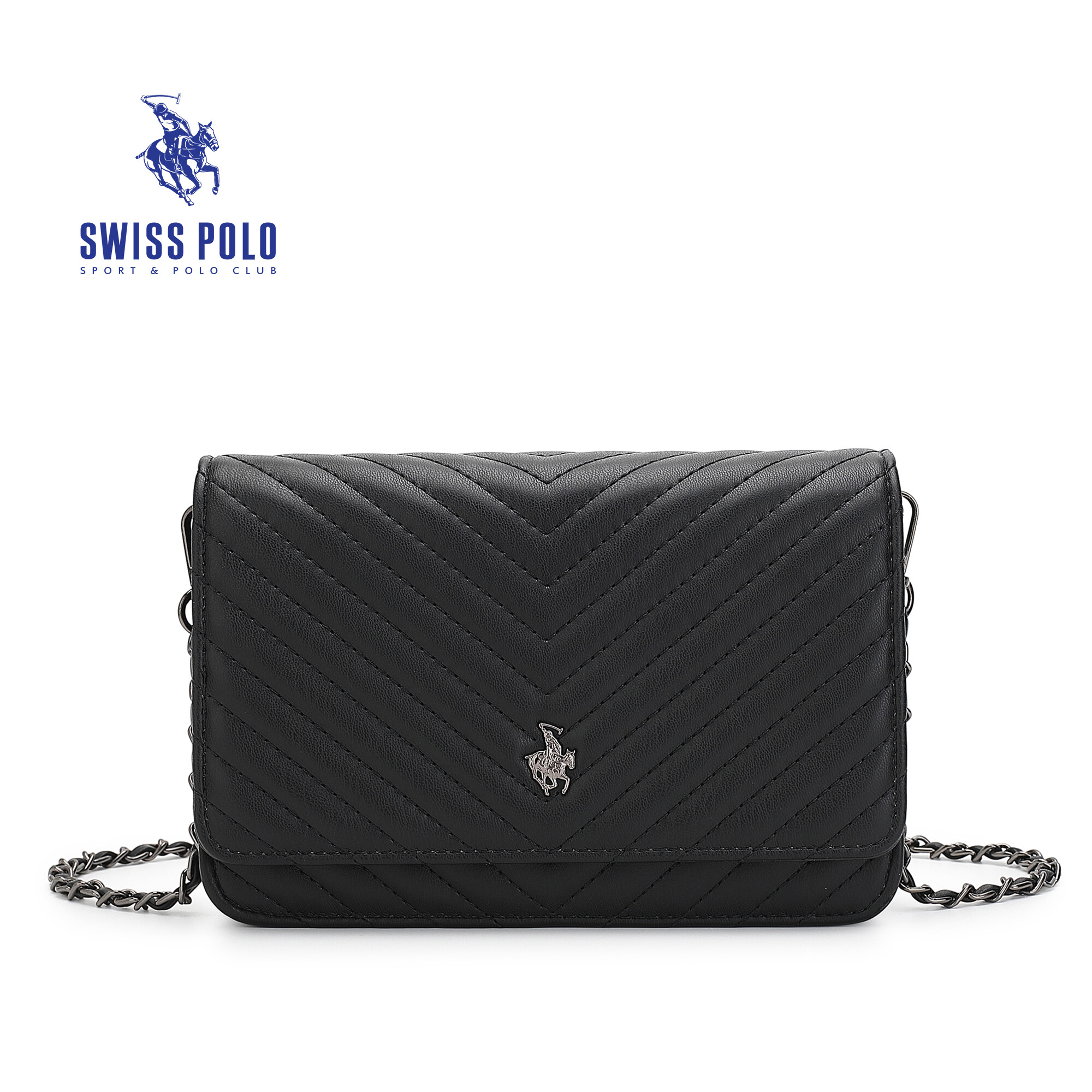 SWISS POLO Ladies Chain Quilted Sling Bag HHS 689-1 BLACK