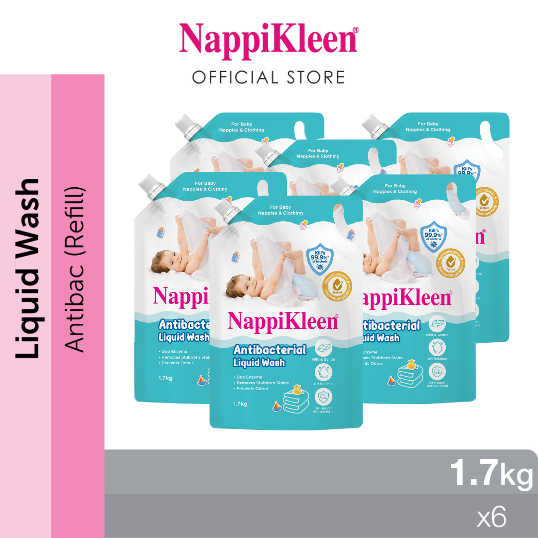 [Carton Sale] Nappikleen Anti-Bacterial Baby Liquid Wash Refill Pouch 1.7kg x 6pcs