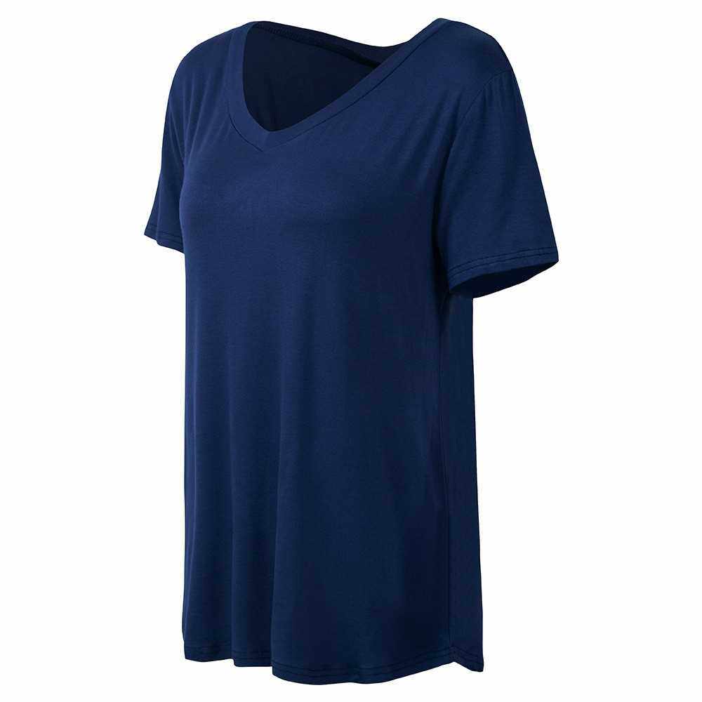 People's Choice New Fashion Women T-shirt Solid Color V Neck Short Sleeve Rounded Hem Long Casual Party Wear Summer Tops (Royal Blue)