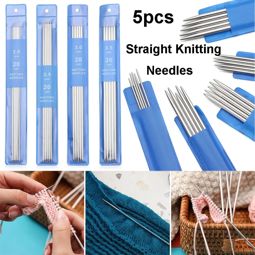 5Pcs/set 20cm Straight Knitting Needles Stainless Steel Crochet Hook DIY Sweater Weave Knitting Tools Size 2-5mm
