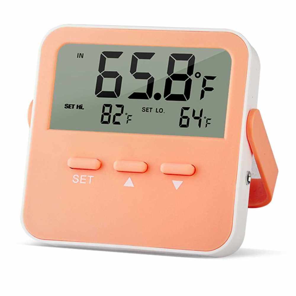 High & Low Temperature Alarms Thermometer Indoor Thermometer with High and Low Alarm Digital Fridge Thermometer with Large LCD Display (Orange)