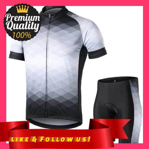 People\'s Choice Lixada Men Cycling Jersey Breathable Short Sleeve Bike Shirt and Padded Shorts MTB Bicycle Clothing Suit (Grey)