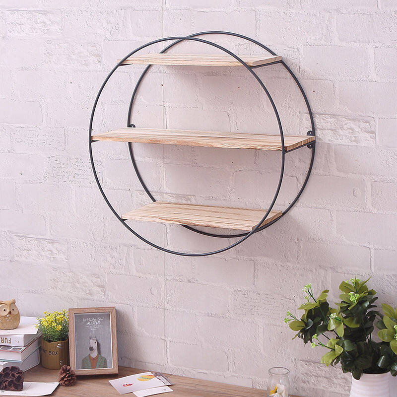 Tròn Kệ Sắt Treo Tường Gỗ Kệ Treo Tường Sáng Tạo Nhà Đa Năng Chia Ngăn Lưu