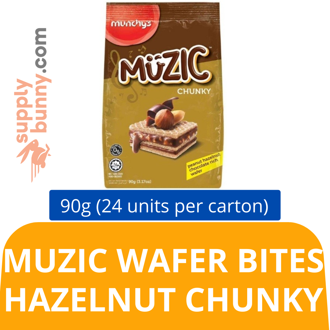 Muzic Wafer Bites – Hazelnut Chunky (90g X 24 packs) (sold per carton) 香脆榛子巧克力威化饼 PJ Grocer Muzic Size Gigitan Wafer Hazelnut Tebal