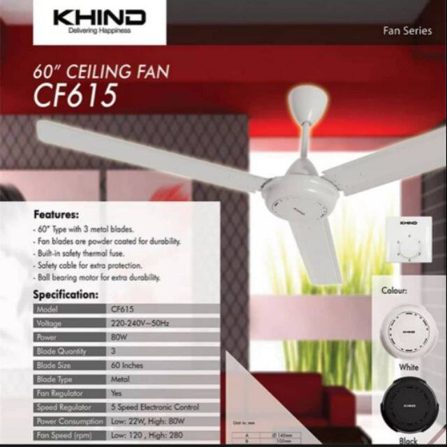 Kipas Siling Ceiling Fan 60” Khind CF615 ( White )