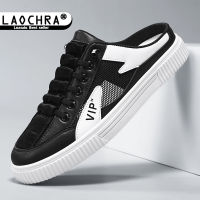 LAOCHRA Black Sneakers for Men Mules Half Shoes Korean Style Fashion Slip On Man Half Slippers Flat Sandals Breathable Lazy Shoes Male Loafers