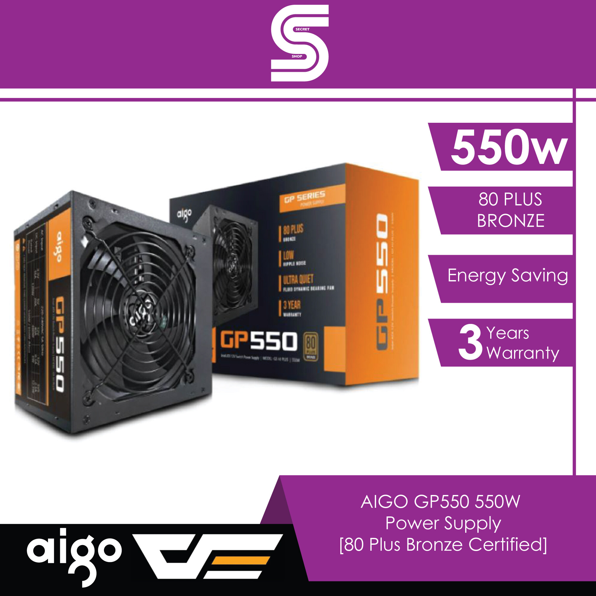 AIGO GP550 550W Power Supply Unit [80 Plus Bronze Certified] - AIGO-GP550