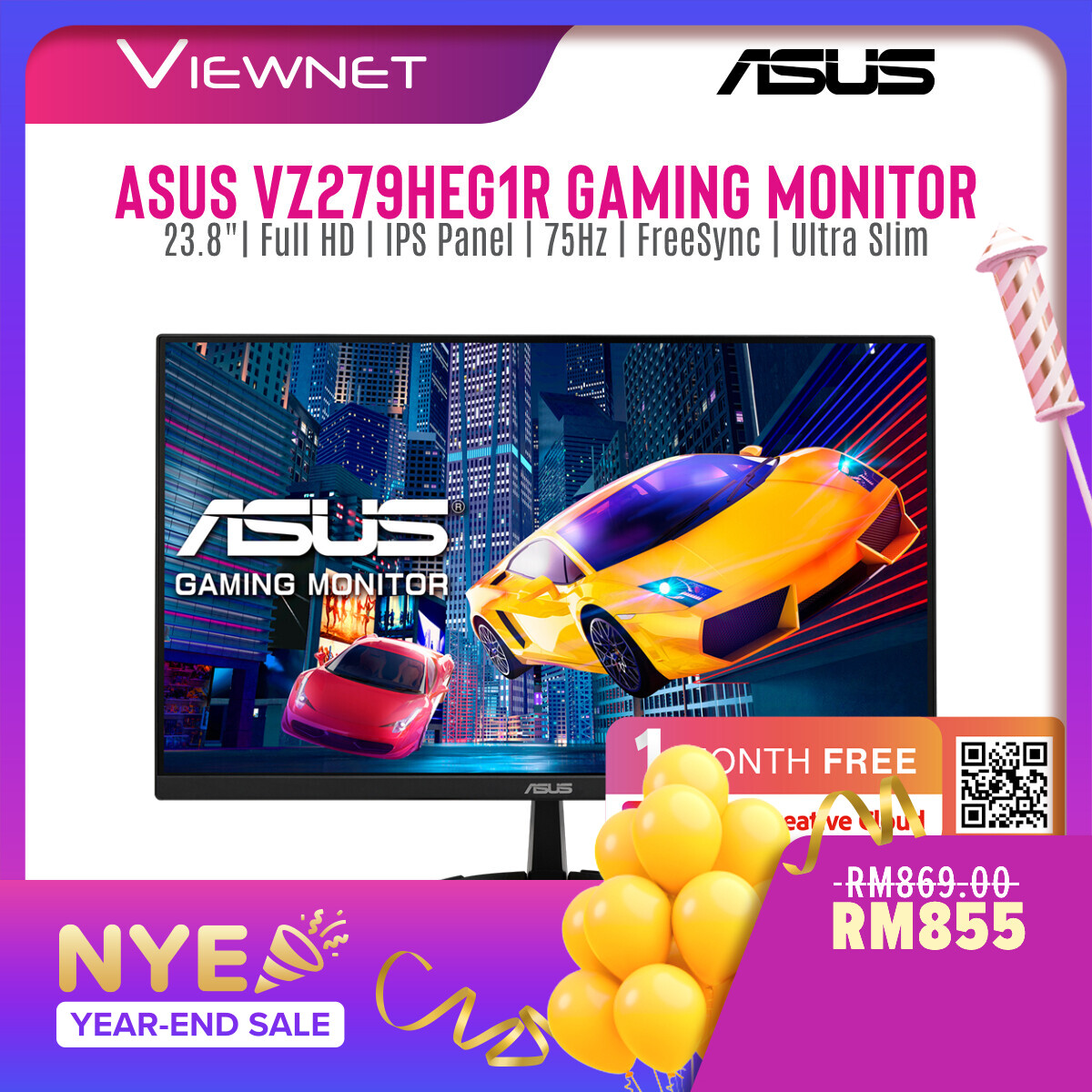 ASUS VZ279HEG1R Gaming Monitor, Full HD, IPS, 75Hz, 1ms MPRT, Extreme Low Motion Blur, FreeSync, Ultra-slim ASUS VZ279HEG1R Gaming Monitor, Full HD, IPS, 75Hz, 1ms MPRT, Extreme Low Motion Blur, FreeSync, Ultra-slim