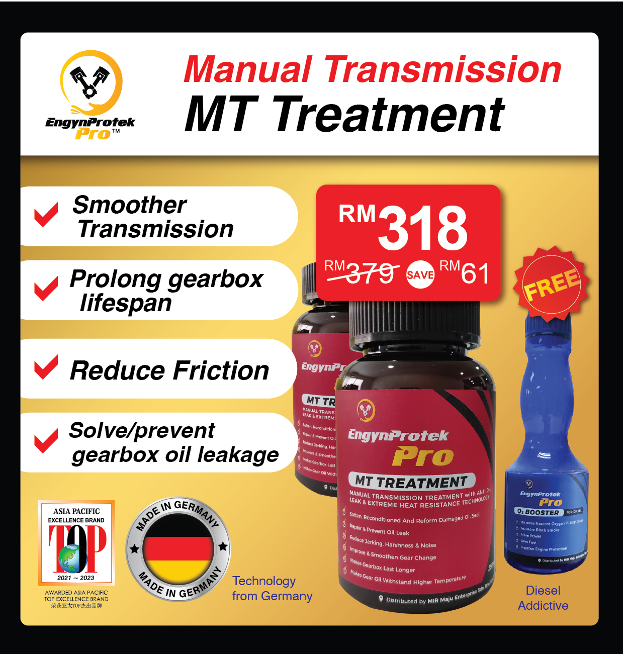 EngynProtekPro Transmissions Oil Manual Gearbox Treatment MT 2Btl Free