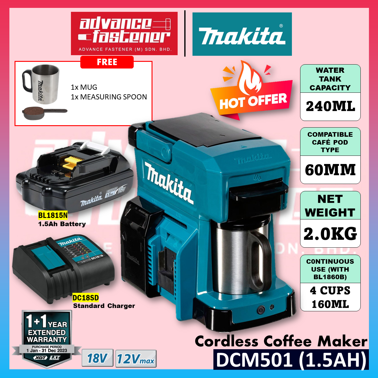 Makita DCM501Z DCM501 18v Coffee Machine 18v Cordless Coffee Maker