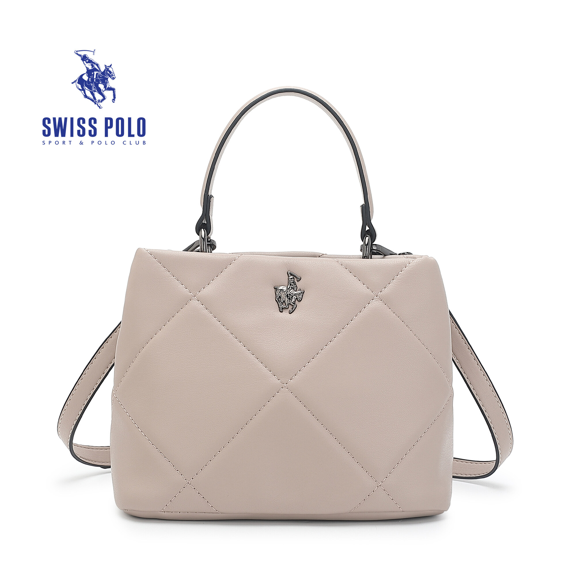 SWISS POLO Ladies Quilted Top Handle Sling Bag HHJ 7886-3 TAUPE
