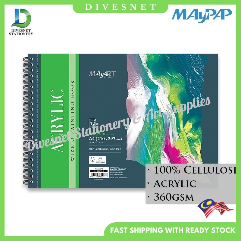 MayArt 12s 360gsm Wire-O Acrylic Painting Book Perf( Short Bound) A3(MA00271)/ A4(MA00272)