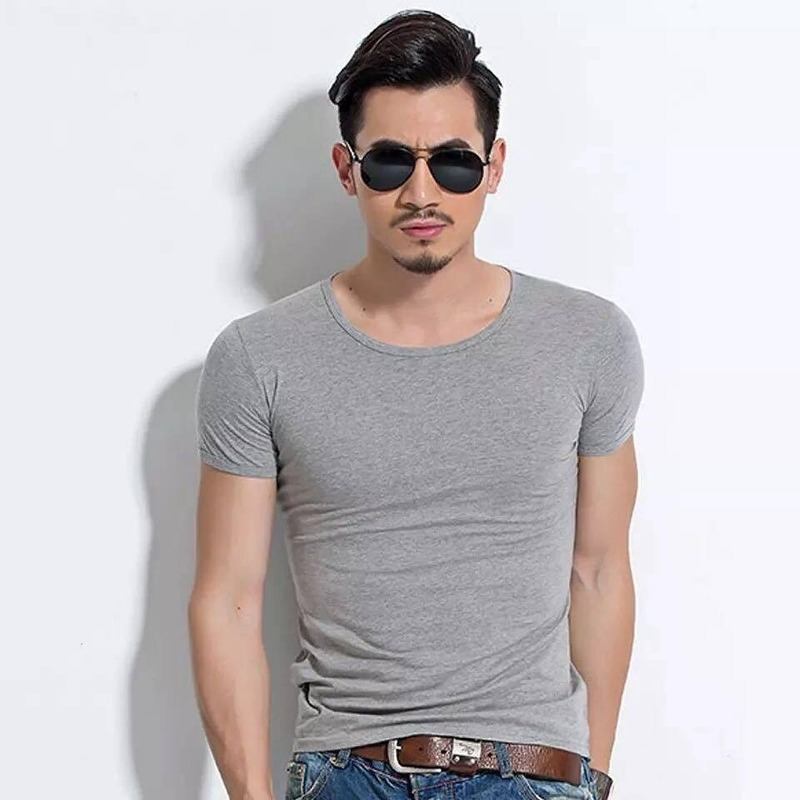 Áo Thun Nam Áo Thun Màu Trơn Dáng Ôm Cổ Tròn Màu Trắng Áo Thun Nam Ngắn Tay Màu Đen