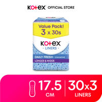 Kotex Longer & Wider Unscented Panty Liners 17.5cm (30s x 3 Packs) - Breathable Comfortable & Rapid Absorption Liners