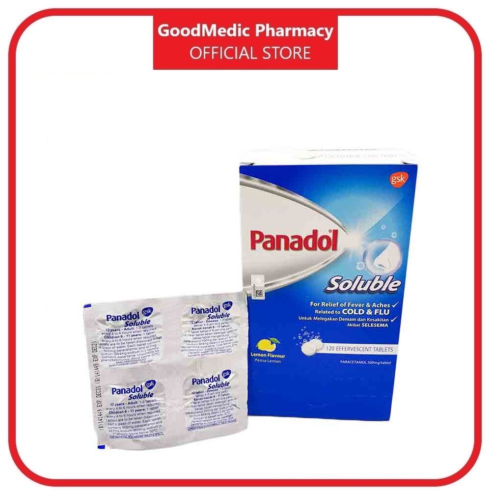 Panadol Soluble Paracetamol 500mg - 4 Efferverscent Tablets Lemon Flavor, Headache Fever Migraine, Toothache Pain Relief Relieve