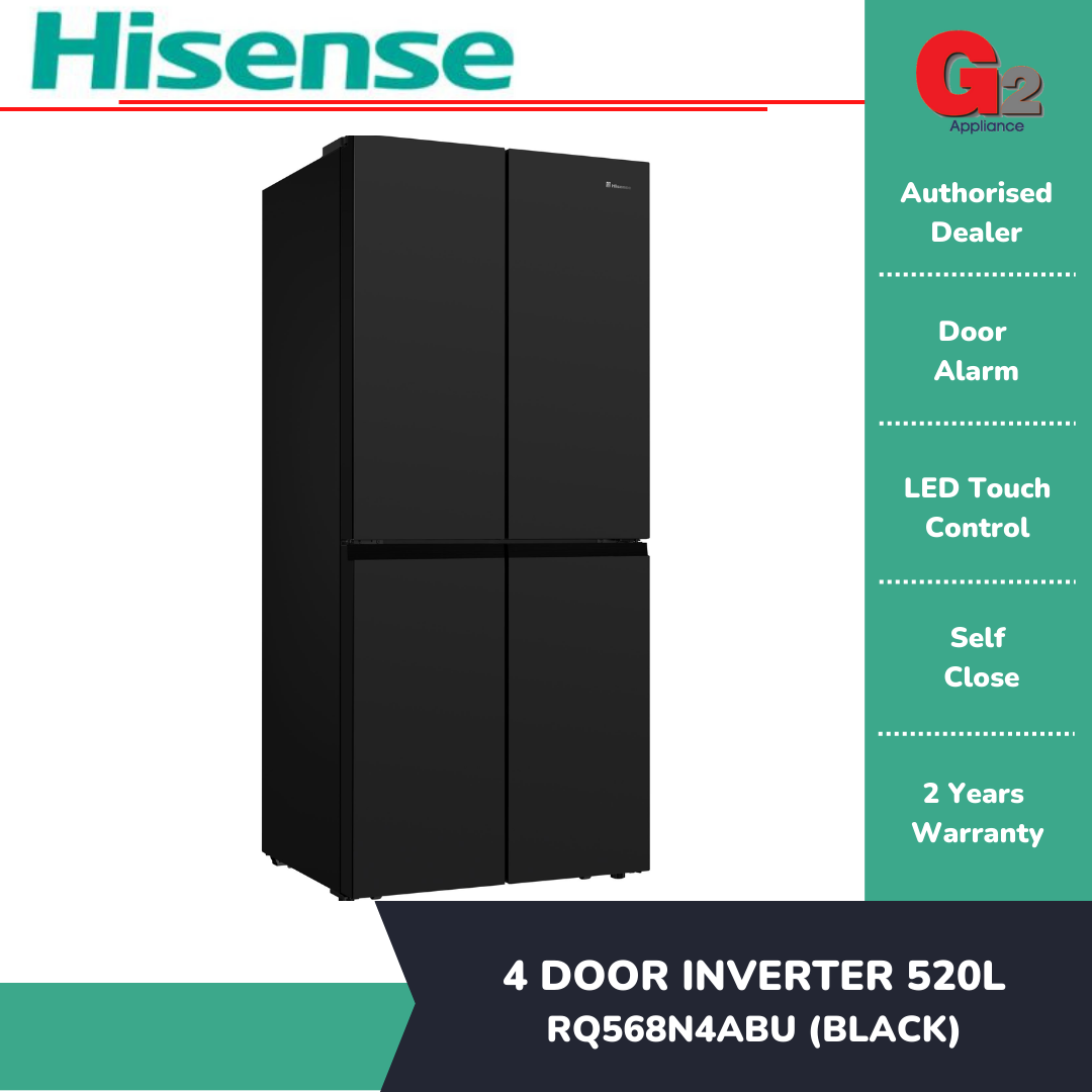 Hisense [SEND BY LORRY] 4Door Inverter Fridge 520L RQ568N4AWU [WHITE] / RQ568N4ABU [BLACK] -Hisense Warranty Malaysia