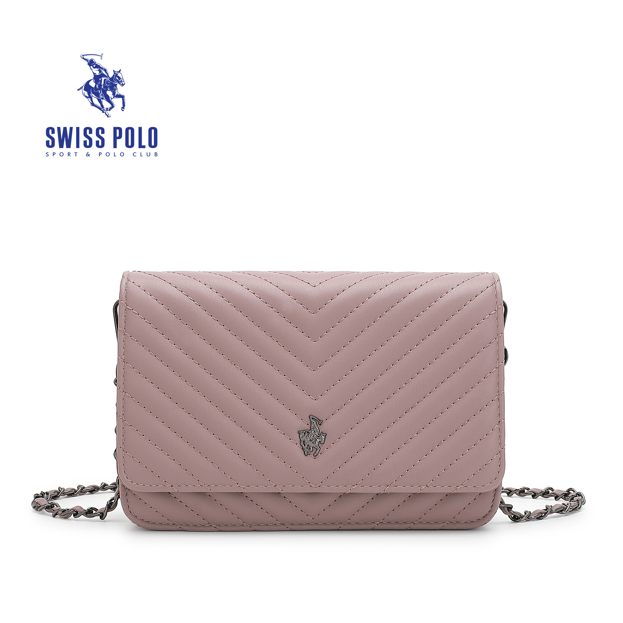 SWISS POLO Ladies Chain Quilted Sling Bag HHS 689-3 PINK