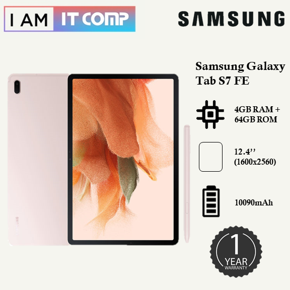 Samsung Galaxy Tab S7 FE / 12.4’’ / Wi-Fi Version Tablet ( 4GB RAM + 64GB ROM / 6GB RAM + 128GB ROM ) | Pink / Black /  Silver