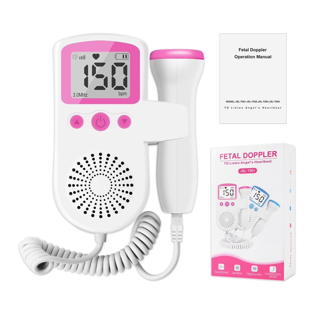 【5 Years Warranty】Salorie Fetal Doppler Heart Detector Monitor Women Home Pregnancy Baby & Probe Alarm Baby Heartbeat Detector +Battery