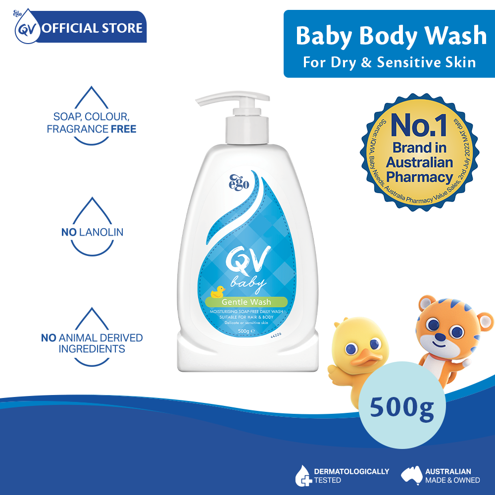 QV Baby Gentle Wash 500g Soap-free for Hair and Body Hydrating and Soothing Suitable for Babys Delicate Skin
