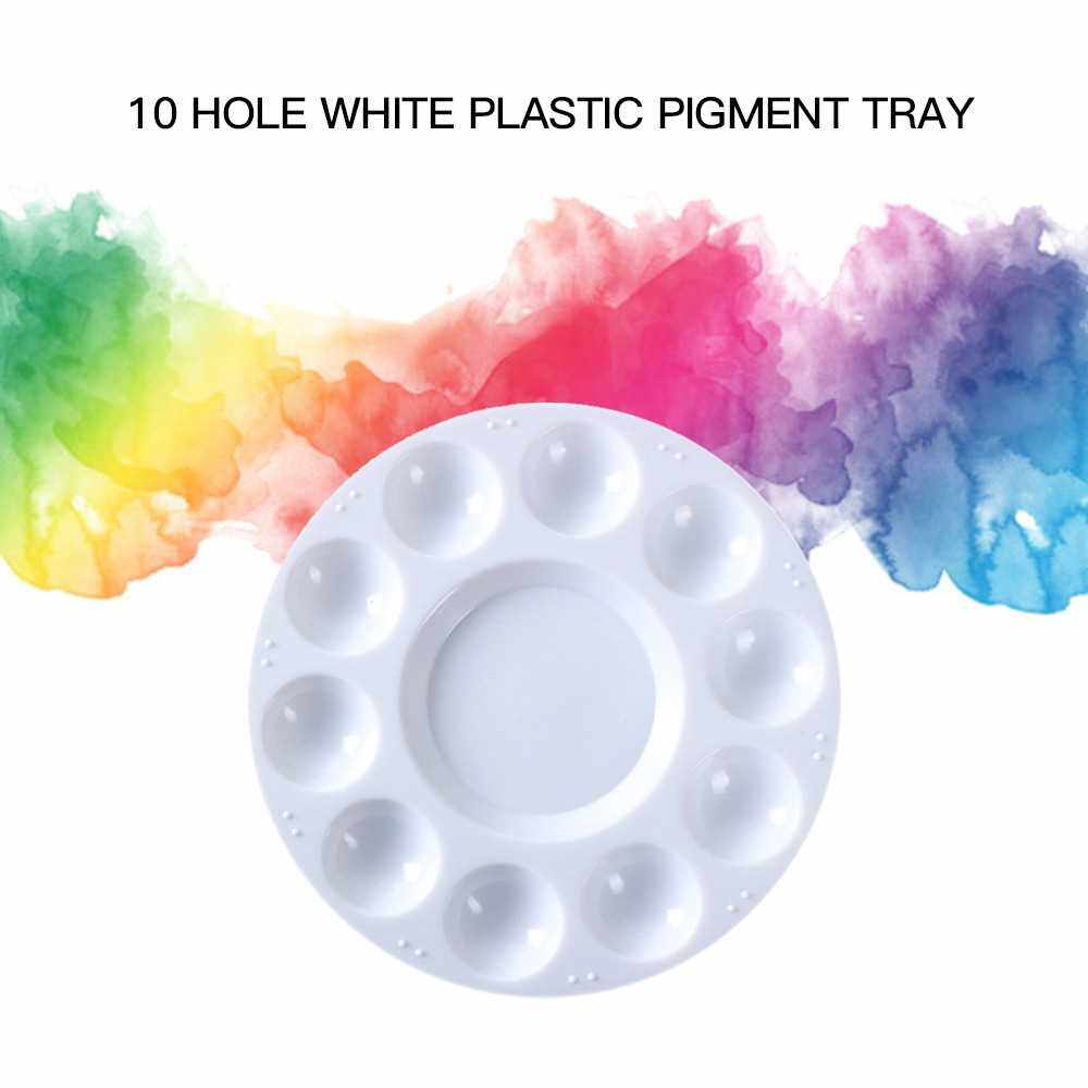 White Plastic Palette Round Shape Paint Tray for Holding and Mixing Colors for Watercolor Acrylic Oil Craft DIY Art Painting (Standard)