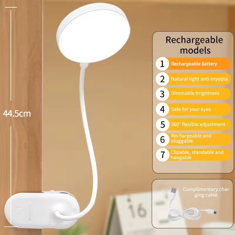 LED Clip Wireless Table Lamp LED Reading Desk Lamp Touch 3 Modes Dimming Eye Protection Light Rechargeable LED Lamp