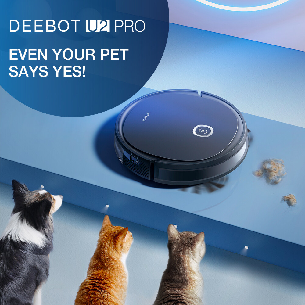 ECOVACS DEEBOT U2PRO Robot Vacuum Cleaner Scrubber for Pet Owners Intelligent Robotic Vacuum and Mop Vacuum[Local Shipping&I Year Waranty]