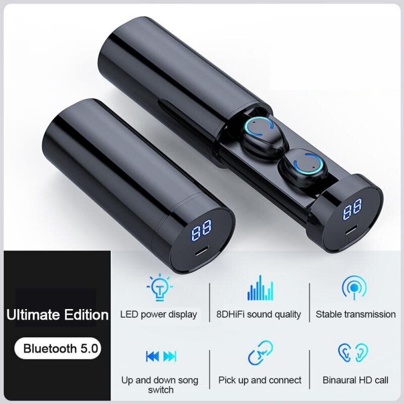(Ready Stock) F9-6 TWS Bluetooth Earphone - Tube Cylinder LED Display Twin Wireless Stereo Earbud Earfon Handsfree Headset Earpiece Touch Sensor Control Hifi Sport Super Bass with Mic Waterproof Water Resistant In-Ear Android