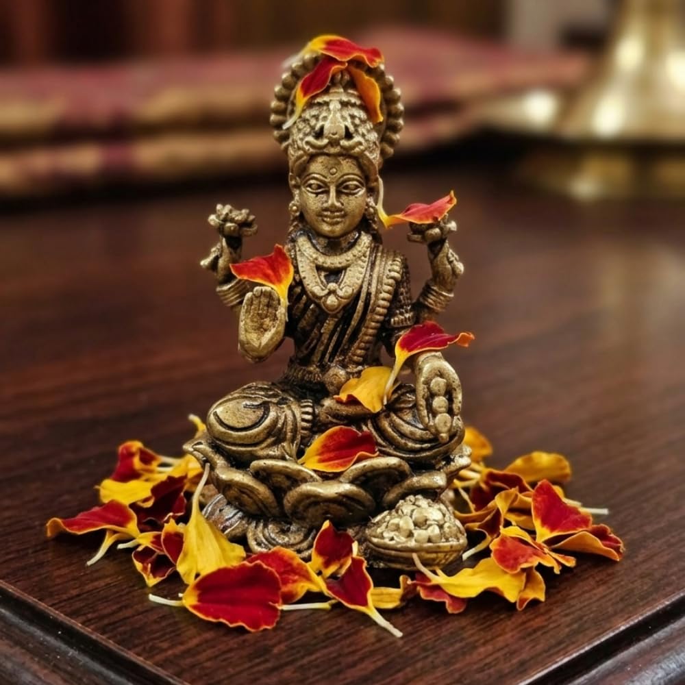 ReadyStock Brass Lakshmi Ganesha Idol Set | Auspicious Mini Statue for Prayers Room Car Dashboard Office