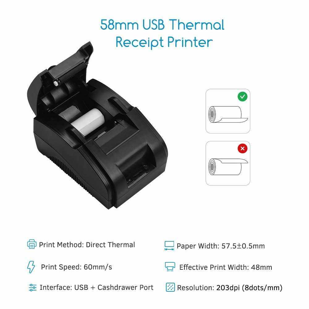 Desktop 58mm USB Direct Thermal Receipt Printer Bill Clear Printing Compatible with ESC/POS Print Commands Set Support Cash Drawer for Supermarket Retail Store Kitchen (Black)