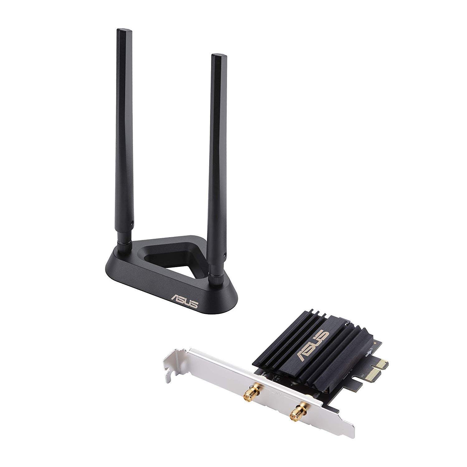 Asus AX3000 Dual Band PCI-E WiFi 6 (802.11ax) Adapter (PCE-AX58BT), 2 external antennas. Supporting 160MHz, Bluetooth 5.0, WPA3 network security, OFDMA, MU-MIMO