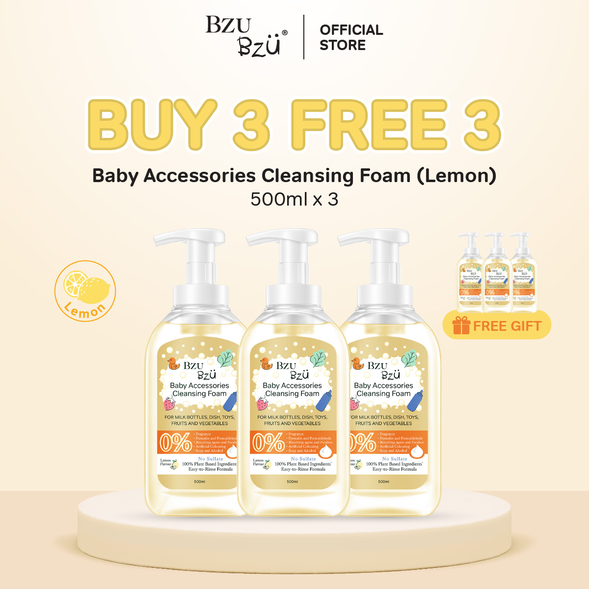[Buy 3 Free 3] BZU BZU Baby Accessories Foaming Cleanser Lemon Flavour