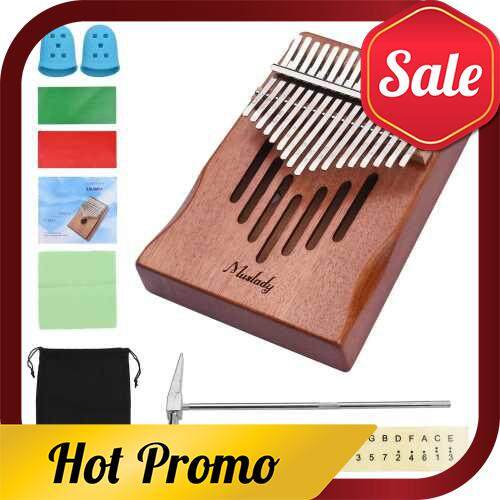 Muslady 17-Key Solid Wood Kalimba Finger Piano Thumb Piano with Tuning Hammer Wipe Cloth Notes Sticker 2pcs Finger Guards (Brown)