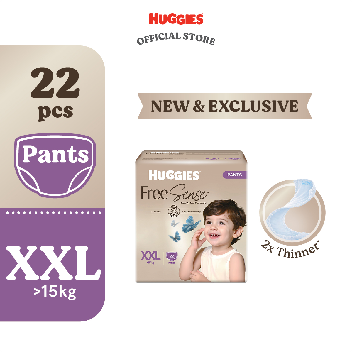 [LAZADA EXCLUSIVE] Huggies Free Sense Pants Diapers M40/L34/XL28/XXL22 (1 Pack)