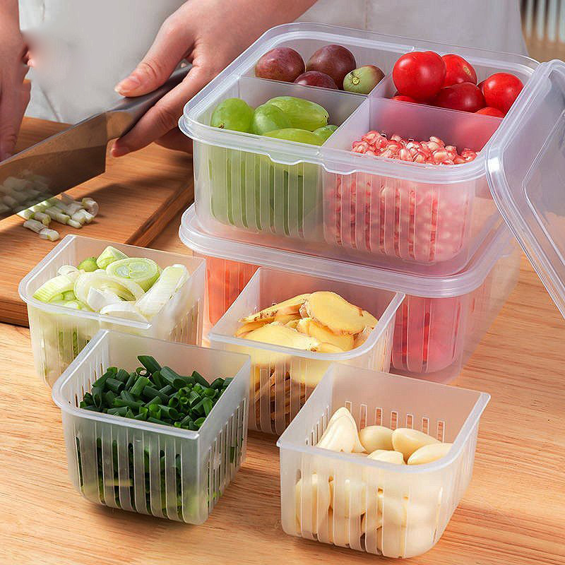 Hộp đựng trái cây rau củ hành gừng tỏi 4 ô hộp lưu trữ thực phẩm trong bếp hộp giữ tươi cho tủ lạnh