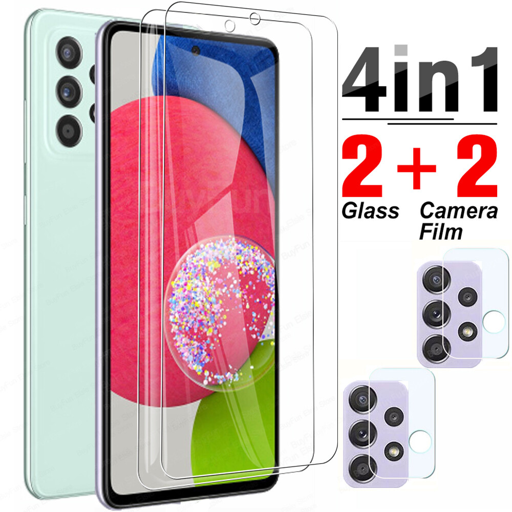 Kính Cường Lực 4 Trong 1, Dành Cho Samsung Galaxy A52s 5G 2 Tấm Kính Bảo Vệ Màn Hình A52 5G + 2 Miếng Dán Ống Kính Máy Ảnh Kính An Toàn Cho Samsung A52s 5G A52 4G 5G